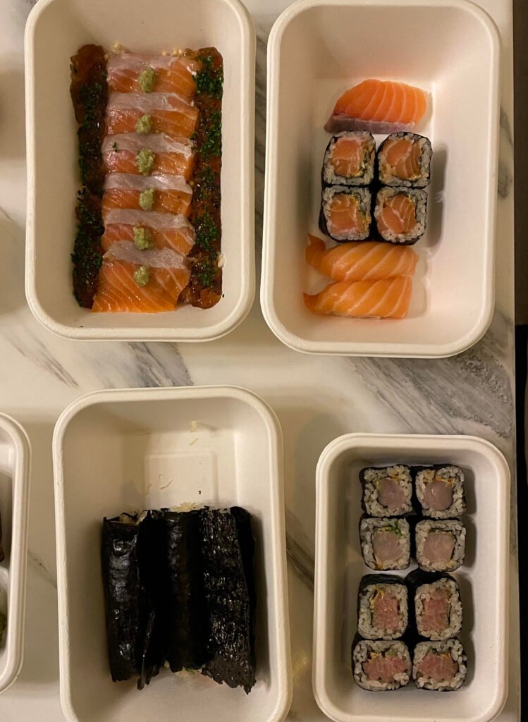 sushi maki in plates