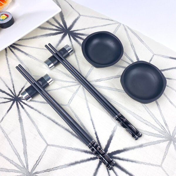 Chopsticks Black Pattern Handle Premium Reusable (Fiberglass) - Image 2