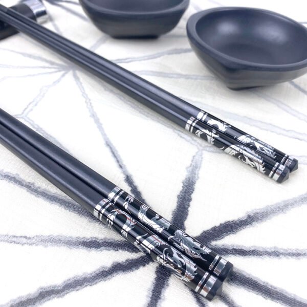 Chopsticks Black Pattern Handle Premium Reusable (Fiberglass) - Image 3