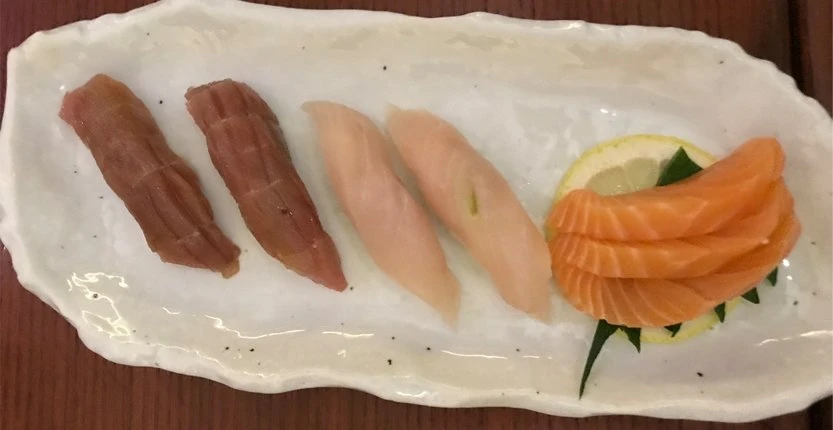 Sushi Nigiri and Sashimi in a Porcelain Plate in Lebanon