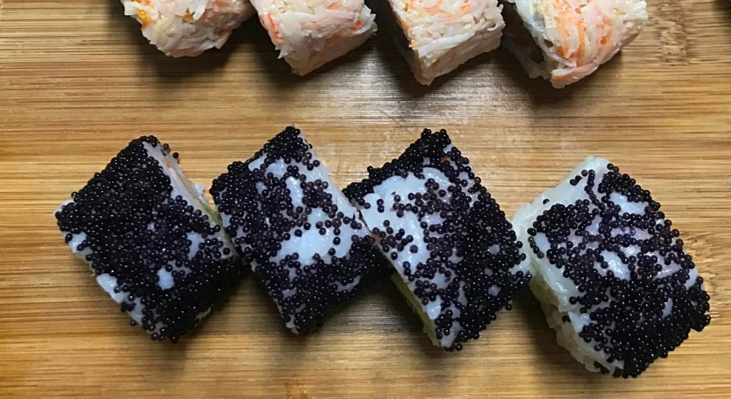 sushi, black masago, tobiko